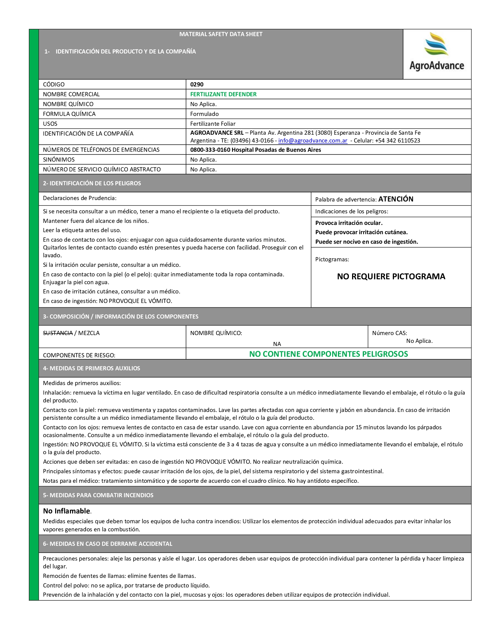 Hoja de Seguridad Defender